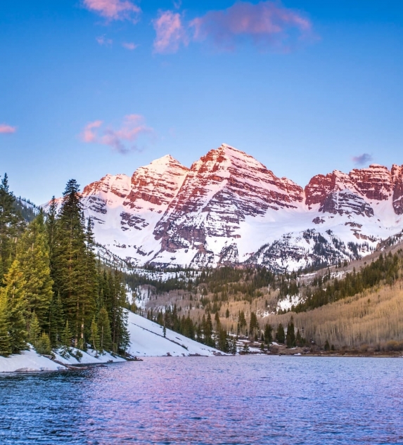 Lake with snowy mountains
