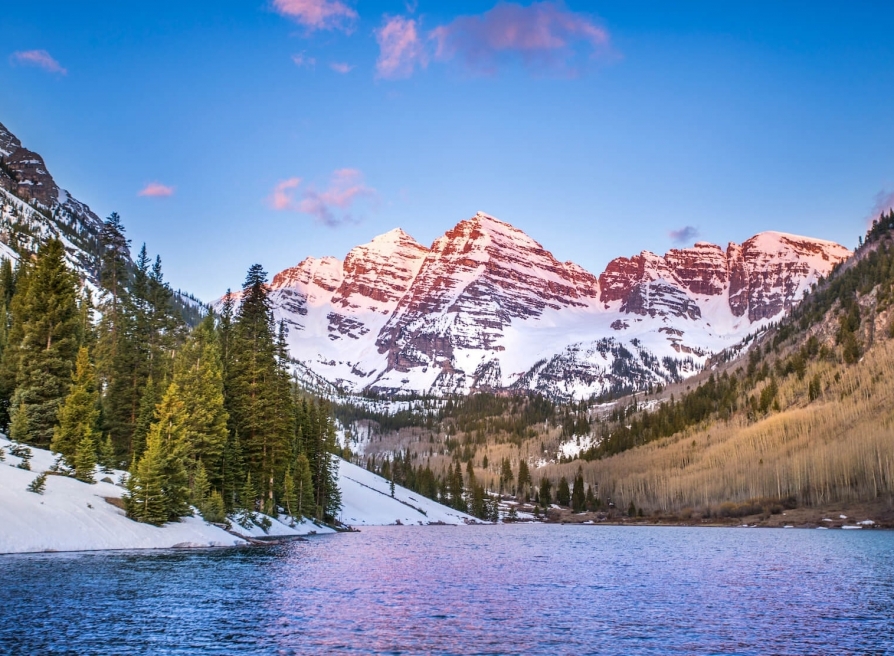 Lake with snowy mountains
