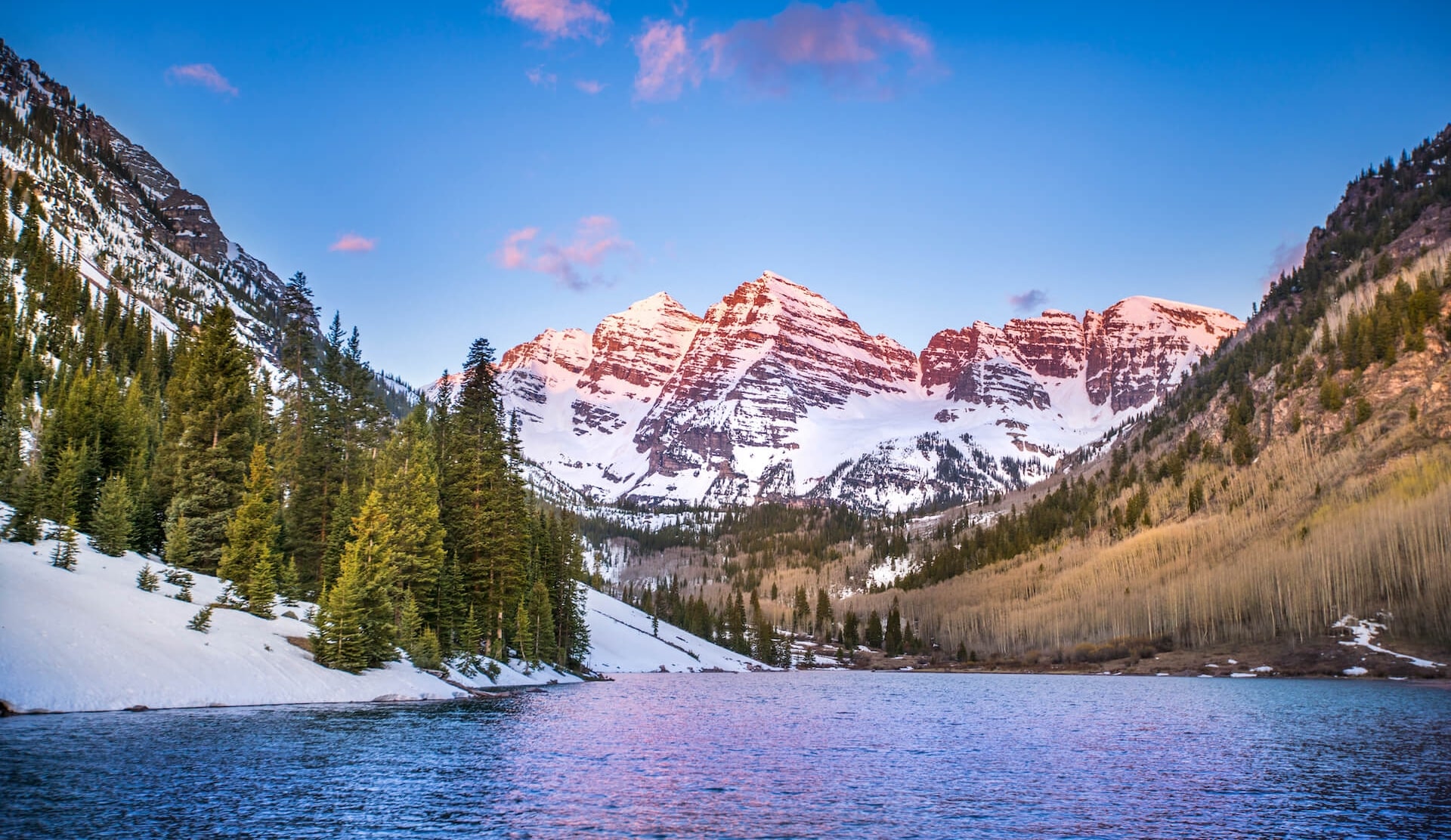 Lake with snowy mountains