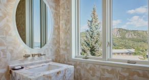 penthouse washroom with mountain view